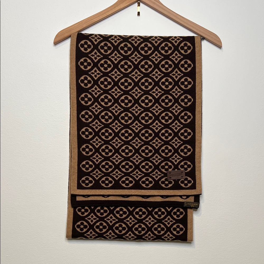 Louis Vuitton Brown and Tan Monogram Cashmere Scarf